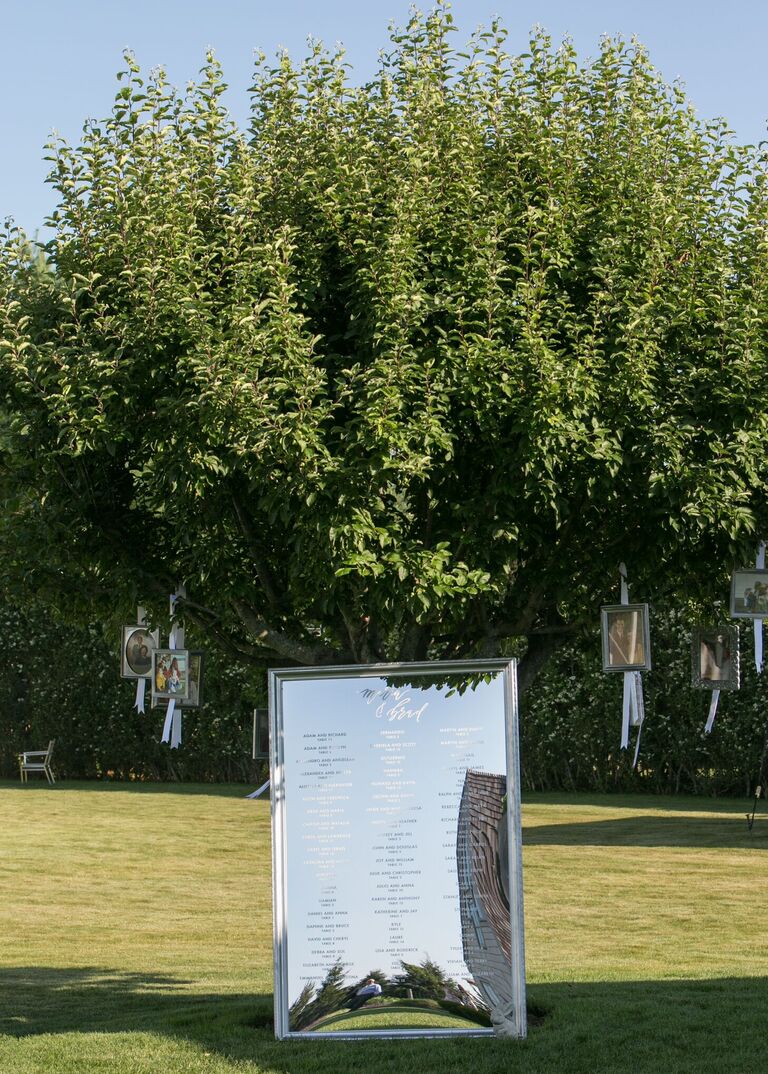 Mirror seating chart under tree
