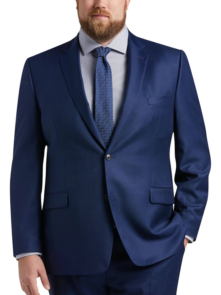 plus-size navy blue three piece suit