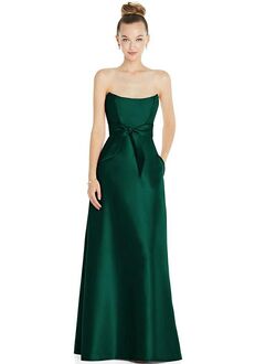 Dessy Group Basque-Neck Strapless Satin Gown with Mini Sash - D828 Bridesmaid Dress