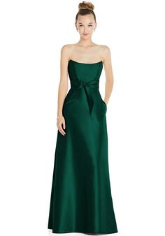 Dessy Group Basque-Neck Strapless Satin Gown with Mini Sash - D828 Bridesmaid Dress