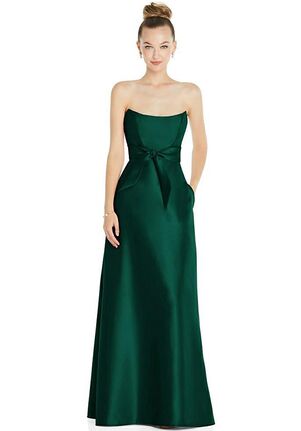 Dessy Group Basque-Neck Strapless Satin Gown with Mini Sash - D828 Bridesmaid Dress