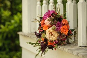 Orange, Pink and Purple Bridal Bouquet