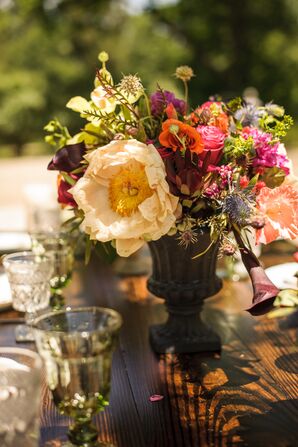 Rose and Peony Centerpieces in Stone Urns