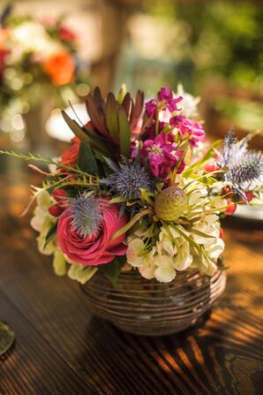 Rustic Pink Rose and Blue Thistle Centerpieces