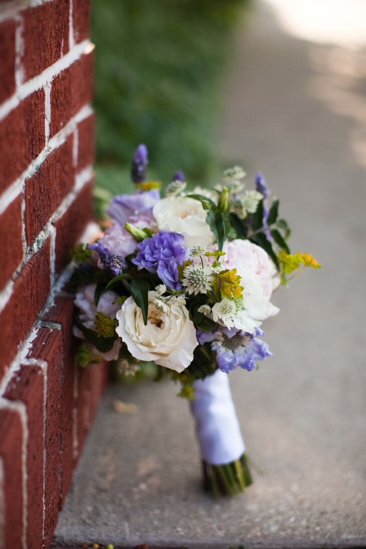 Purple and White Bouquet with Purple Bouquet Wrap