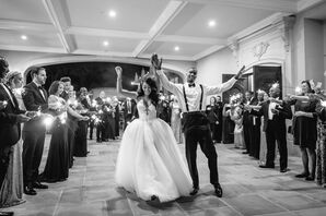 Glam Couple Making Sparkler Exit with Guests