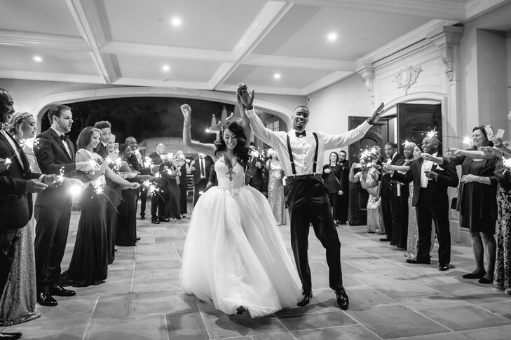 Glam Couple Making Sparkler Exit with Guests