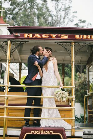 Classic Bride and Groom on Street Car