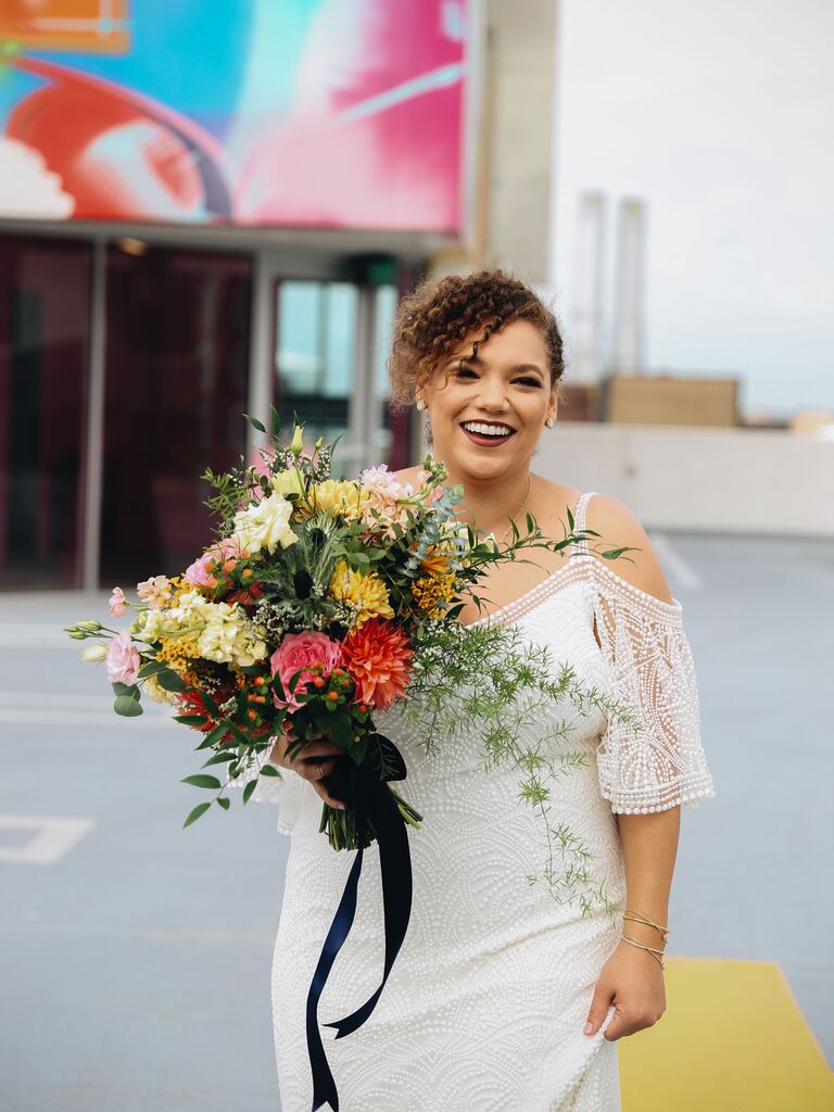 Wedding updo with bangs