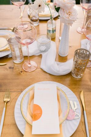 Whimsical Place Settings with Menus and Vintage Glassware