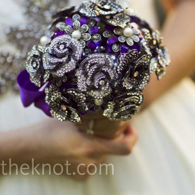 Ben’s one wedding request was to go easy on the flowers, so Nicole opted for a bouquet of jewelry.