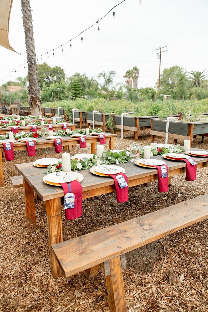 Farm Tables for Reception at Riverbed Farms in Anaheim, California