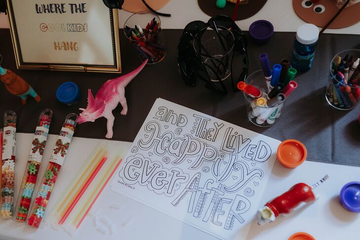Kids' Table Art and Coloring Projects at Child-Friendly Fall Wedding