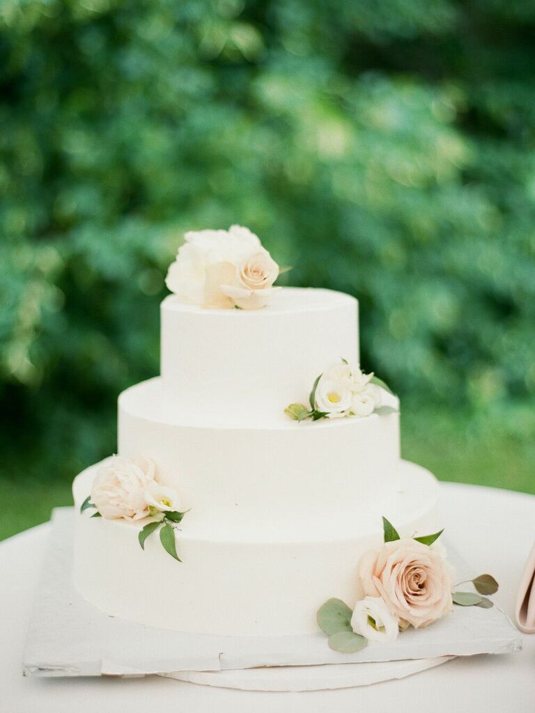 simple flower wedding cake with blush garden roses 
