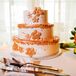 White and Coral Circle Decorated Wedding Cake