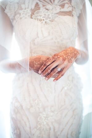 Monique Lhullier Lace Appliqué with Bridal Henna