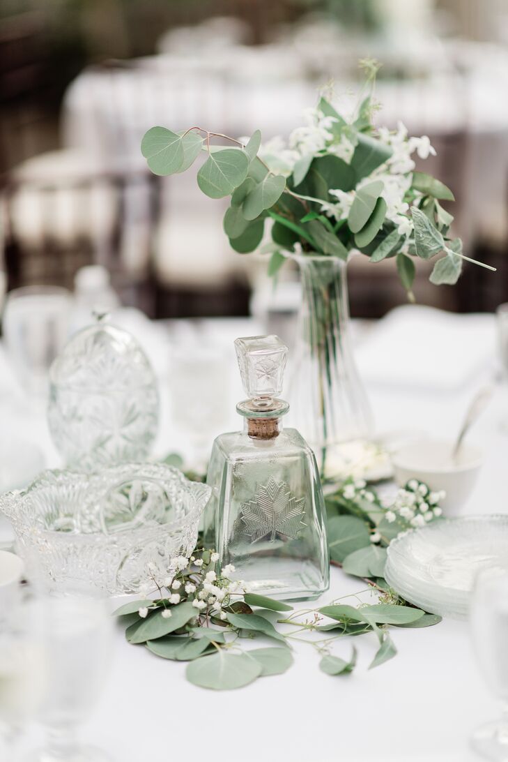 Elegant Centerpiece with Eucalyptus and Glassware