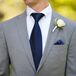 Gray Groom Suit with Navy Tie and Navy Pocket Square