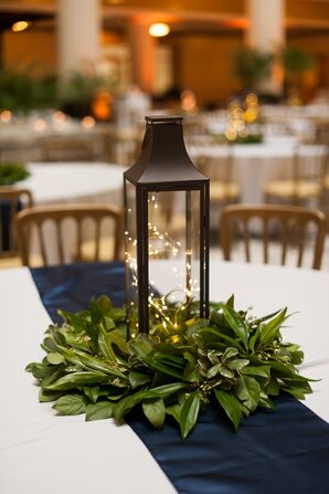 Lantern Centerpiece with Simple Greenery