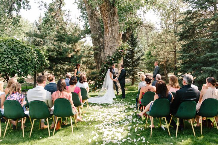 Outdoor Minimony in Colorado with Velvet Chairs