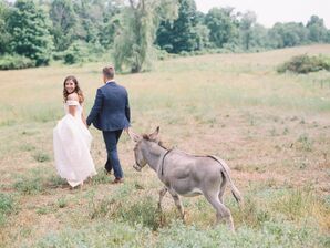 Bride, Groom and Donkey in Countryside Photoshoot