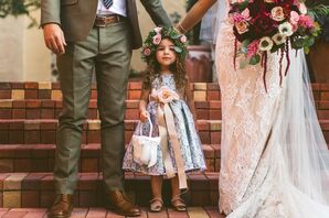 Flower Girl with Floral Crown and Flower Ribbon Sash
