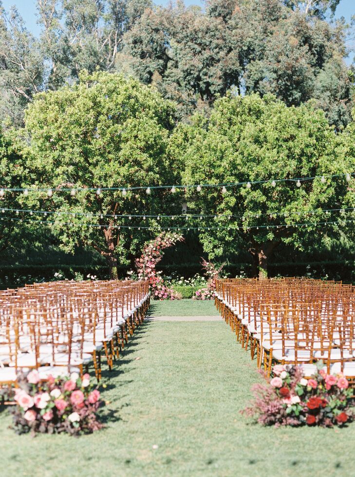 Outdoor Wedding Ceremony With Wood Chiavari Chairs