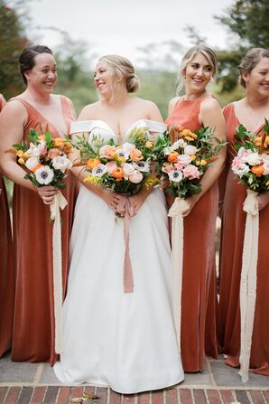 Bride and Bridesmaids in Pink Gowns