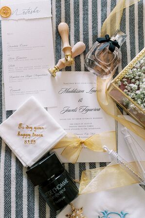 Simple Invitation Suite, Perfume, Embroidered Handkerchief and Wax Seal Stamps