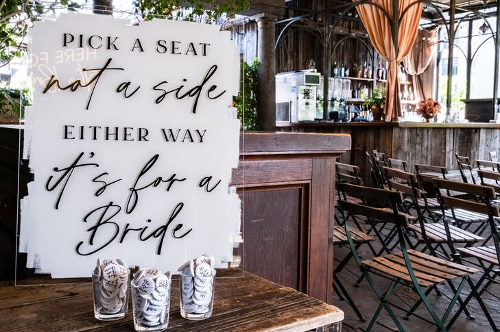 Ceremony Welcome Sign for Two Brides, Acrylic With Artful Calligraphy in Black and White