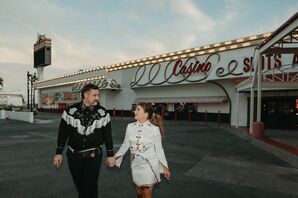 Couple Walking Around Las Vegas, Nevada, During Vow Exchange