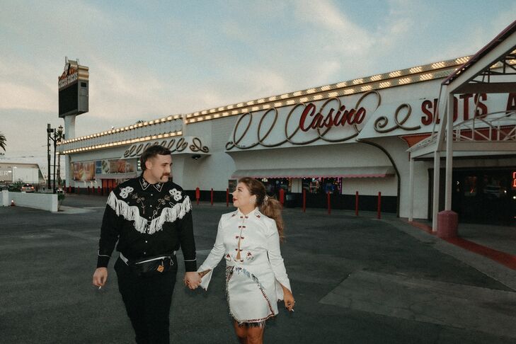 Couple Walking Around Las Vegas, Nevada, During Vow Exchange