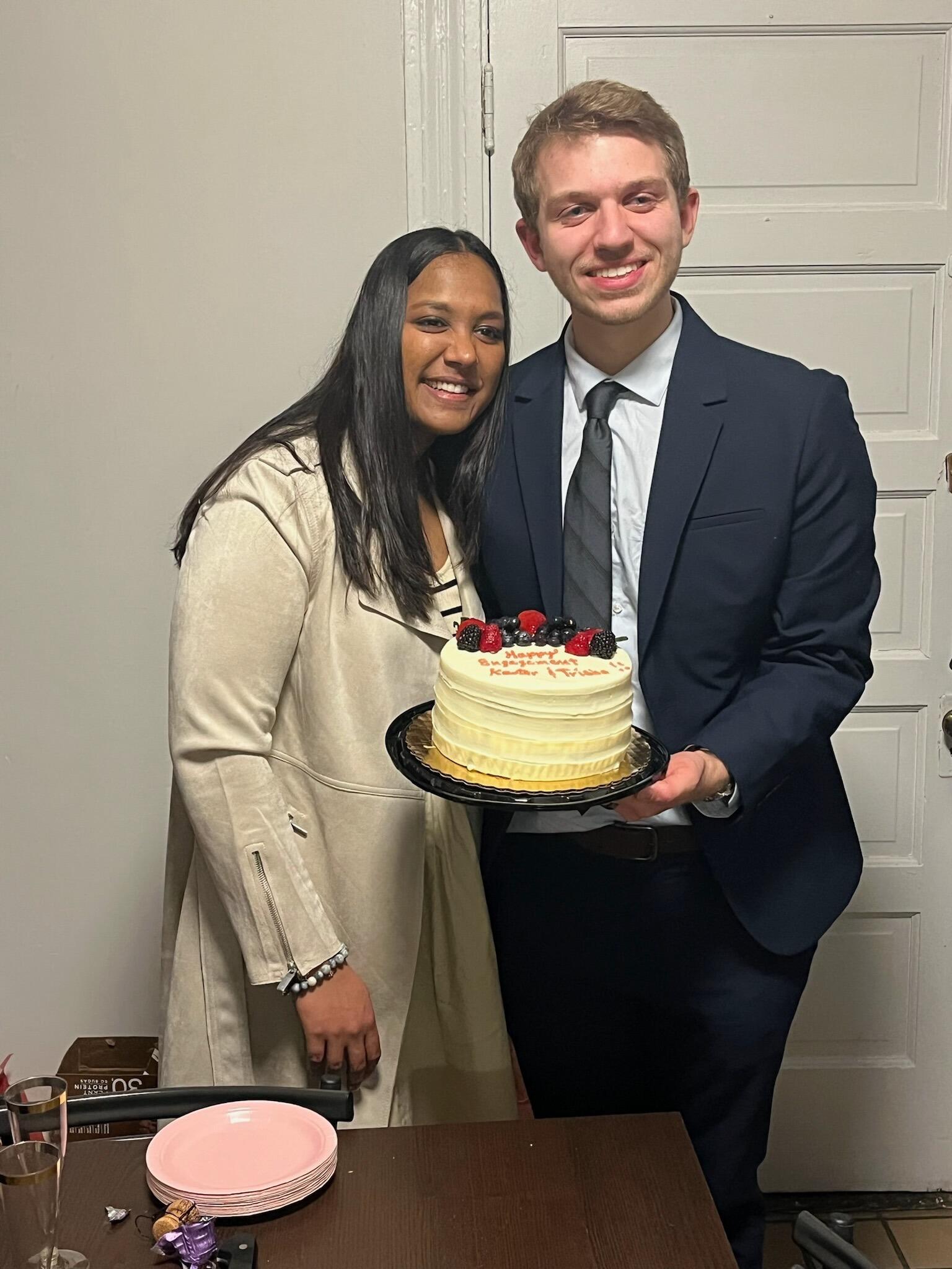 Celebrating our engagement with family and the Whole Foods berry chantilly cake