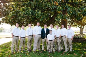 Groomsmen in Khaki Slacks and Chevron Bow Ties