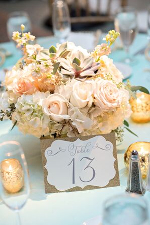 Hydrangea, Rose and Dusty Miller Centerpieces