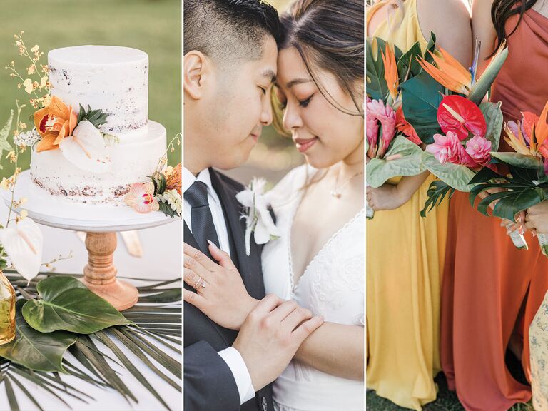 collage of photos from tropical wedding