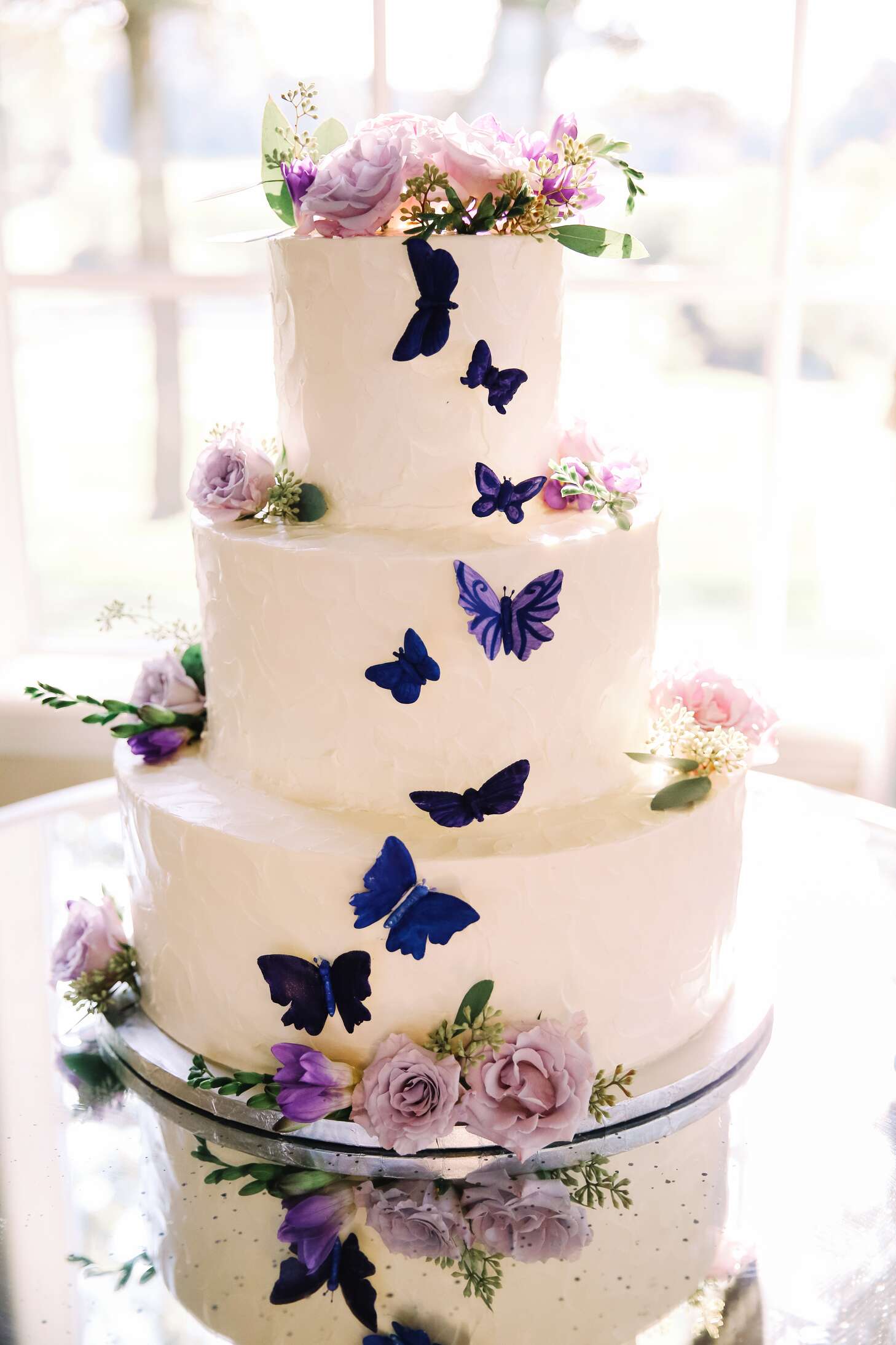 White with purple butterflies  Purple and silver wedding