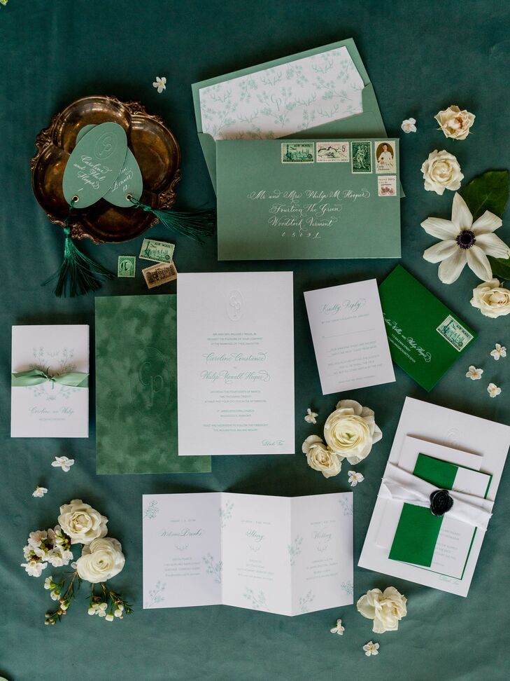 Green Invitation for Wedding at The Woodstock Inn and Resort in Vermont