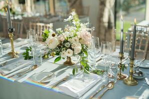 Romantic Rose Centerpieces and Brass Candlesticks