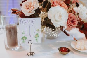 Table Number Made by Couple's Children With Low Fall Centerpiece