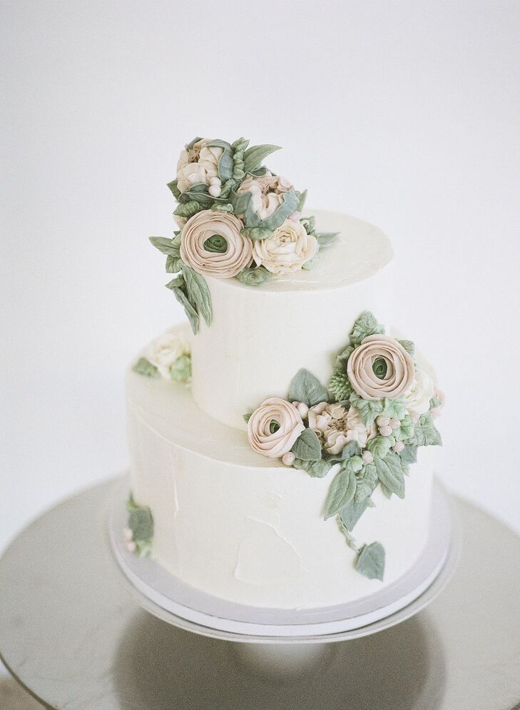 Modern Two-Tier Wedding Cake with Frosting Flowers