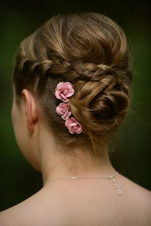 Braided Updo with Silk Flower Accents
