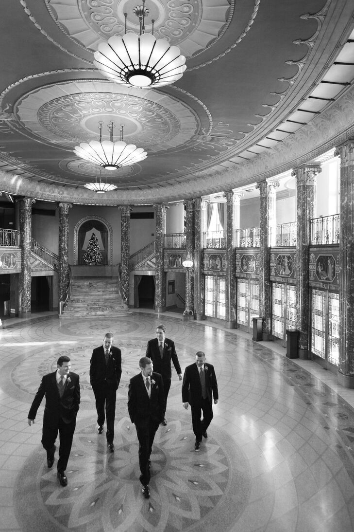 Groom and Groomsmen Walking in Elegant Space