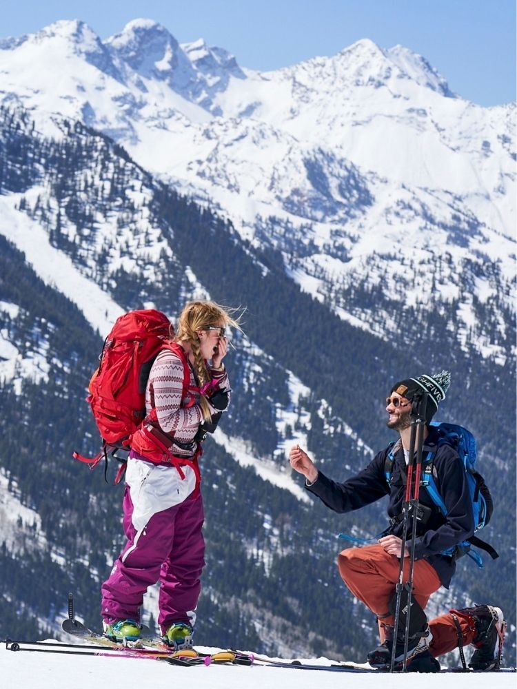 Athlete Jamie MoCrazy Crane-Mauzy's mountaintop skiing wedding proposal