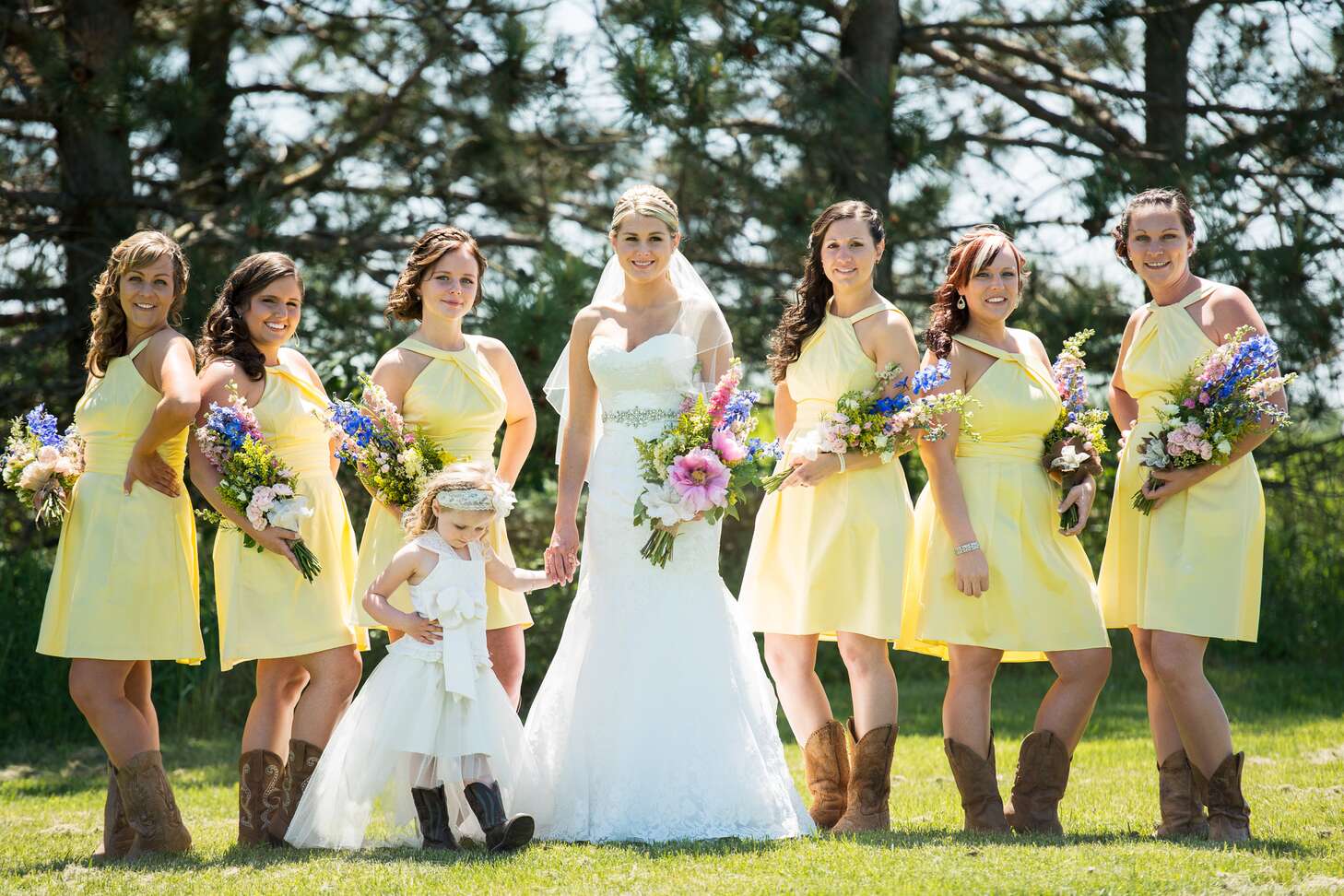 Yellow Bridesmaid Dresses with Cowboy Boots