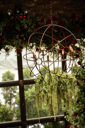 Rustic Hanging Chandelier with Greenery and Candles