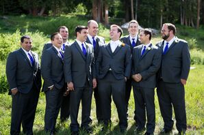 Vera Wang Gray and Purple Groomsmen Suits