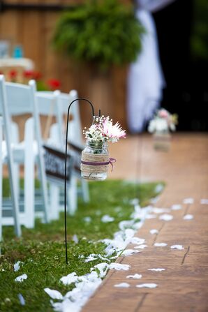 Mason Jar Aisle Decor With Chrysanthemums