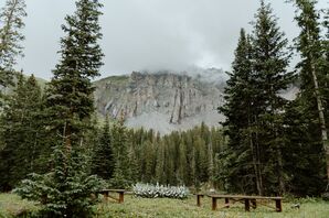 Outdoor Ceremony Space at Mountain Venue in Telluride, Colorado, Mountains and Trees in Background