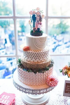 Patterned Wedding Cake with Pulled Dot Icing Tier